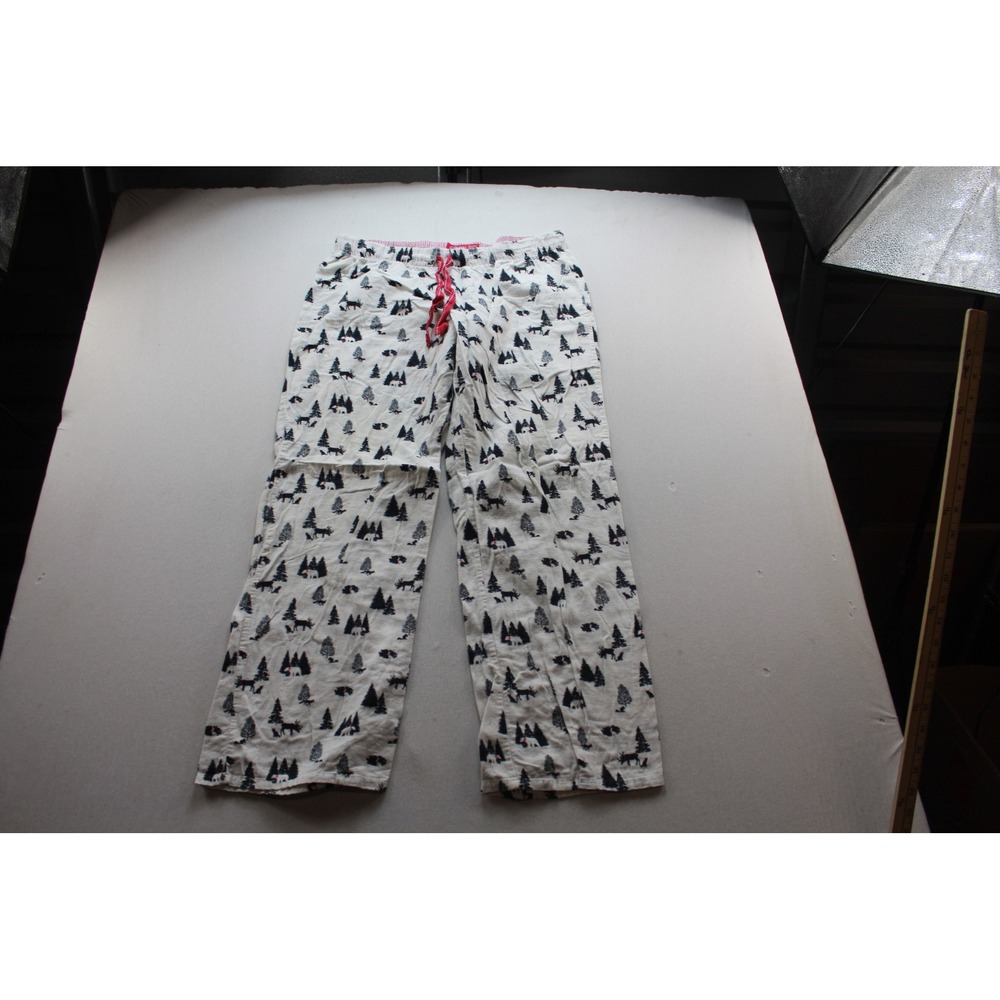 Xhilaration Pajama Pants Women L White Excellent Woodland Moose Pine Tree Print